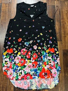 Avenue Black Floral Border Print Sleeveless Dress